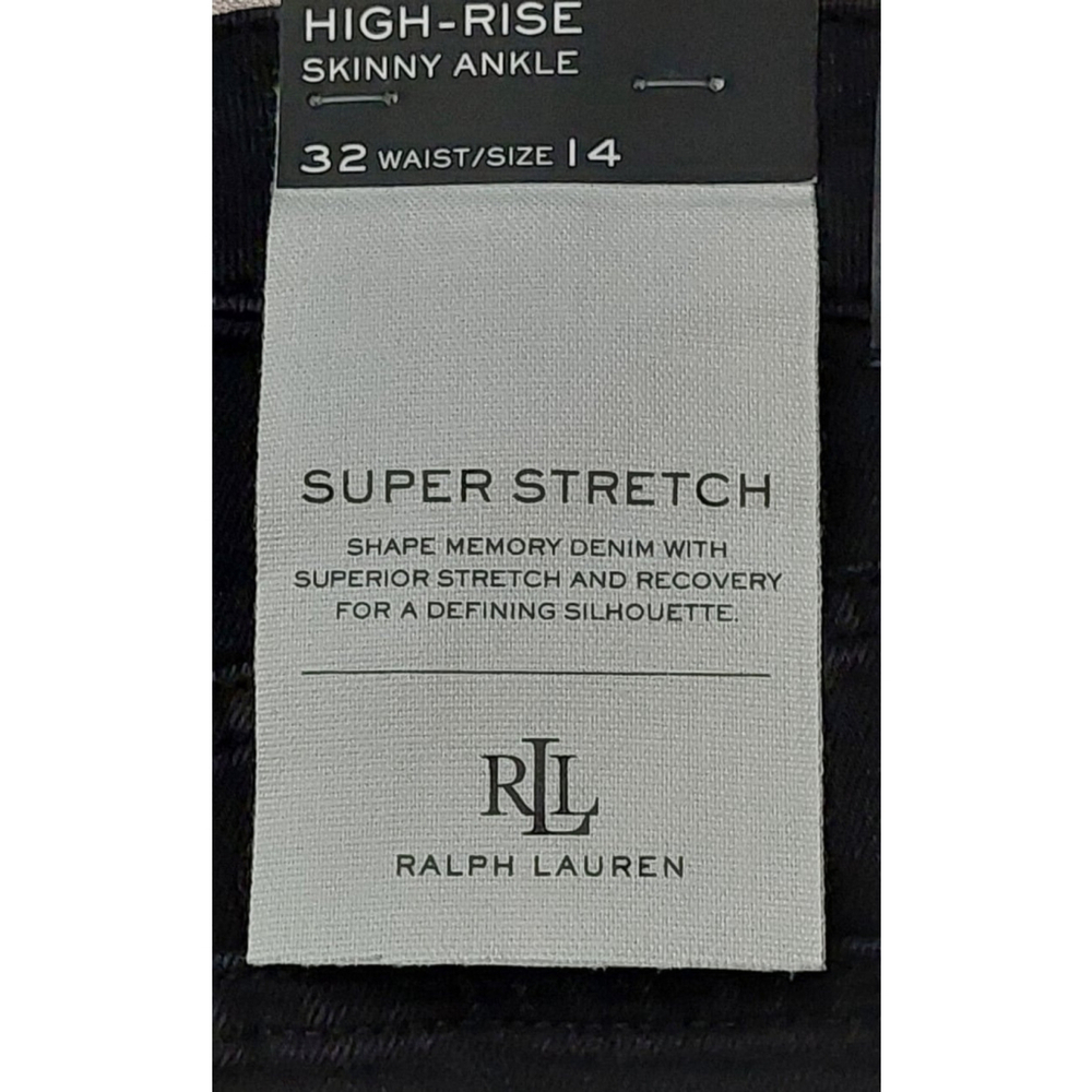 Ralph Lauren Black Super Stretch High Rise Skinny Ankle Denim Jeans Sz 14 / 32 - Picture 12 of 12